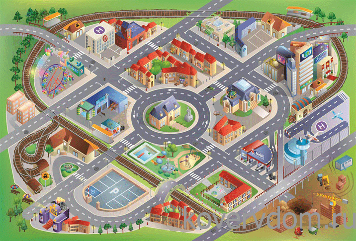 Детский развивающий 3D ковер Сказочный Городок с железной дорогой 86000